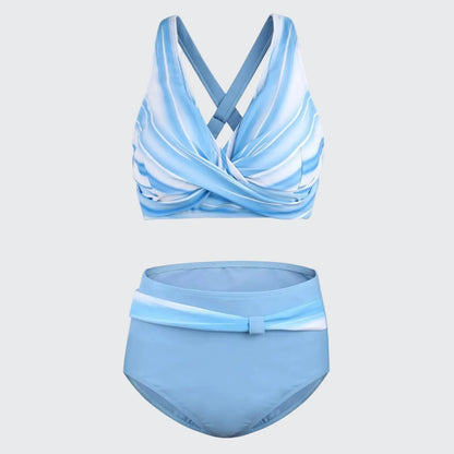 🍒V-nek-bikinistel kolletjies-druk swemstel hoë middellyf swemdrag vir vroue soliede opstoot-tweedelige swemdrag gedrukte stranddrag-mode maak reg vir die STRAND