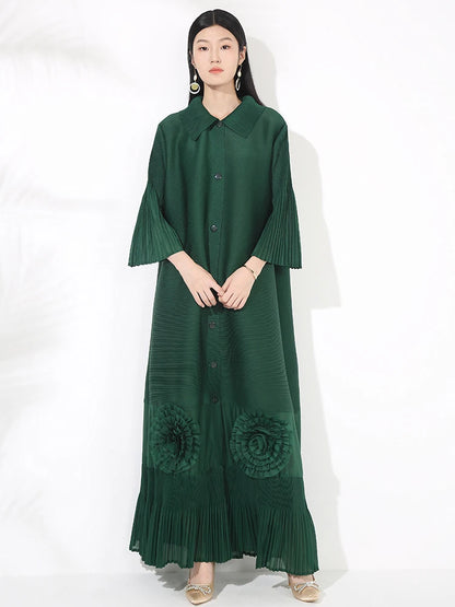 🍒Loose women's dress high-end chic lapel outfit with flared sleeves 3d floral fashion maxi  single breasted coat dress party occasion wear Flowers At Your Feet frock