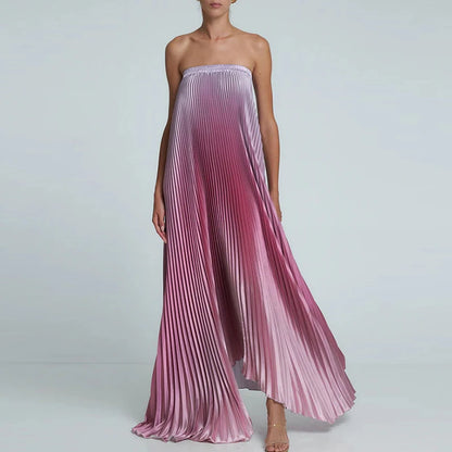 🍒Bandeau maxi evening dress sleeveless design outfit shoulderless gradient long pleated women's irregular fashion occassion partywear