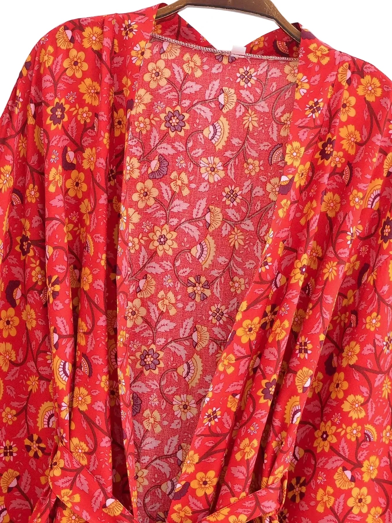 🍒Beach coverups wild floral print short light kimono jacket batwing duster bohemian ladies v-neck rayon short bikini swimwear cover over vacation wear holiday clothing casual wear  Colourful Comfort