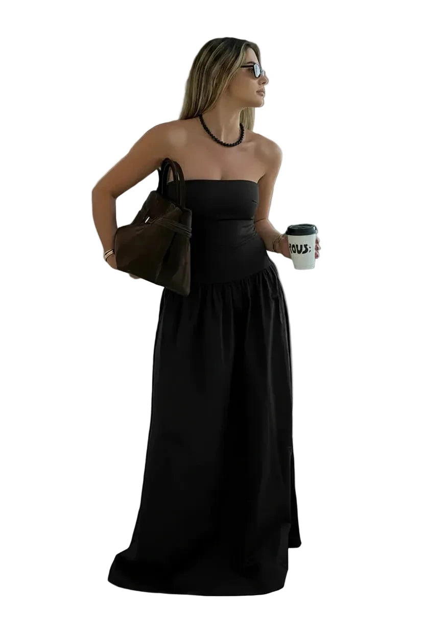 🍒Effen ruglose maxi rok moulose ontwerp elegante dames effen kleur uitrusting sjiek hoë middellyf klub partytjie dra geleentheidsklere  Currant is Swart