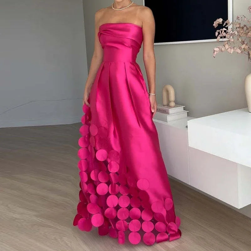🍒Strapless satin dress hollow out party dress backless design women's occasion wear summer chic fashion banquet evening dresses DIsc-over