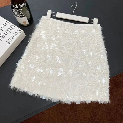🍒高腰A字迷你裙纯色商务休闲女装春夏时尚Y2k亮片服装，在那个特殊场合尽情展现魅力