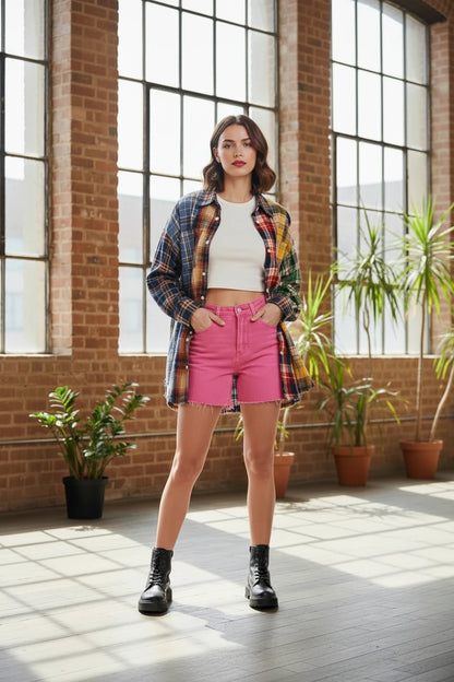 🍒Women's checkered collared  shirt spliced long sleeve shiirt Y2K american streetwear aesthetic college 2000s top retro shirt casual clothing Get Your Neck In A check