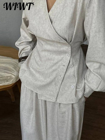 🍒 女士时尚休闲侧扣衬衫外套法兰绒和阔腿裤配套套装单排扣修身V领全袖上衣和长裤两件套 不含法兰绒 时尚法兰绒
