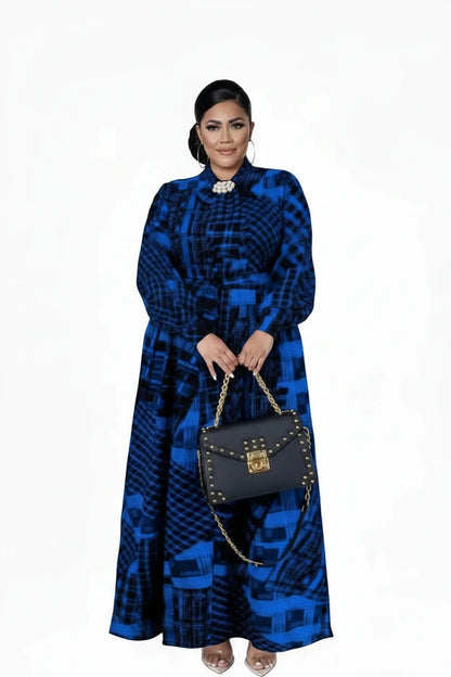 🍒Plus size vintage long sleeve dress print womens clothing fall dresses with belt loose maxi outfit long fashion smart casual women Mix Up Fashion