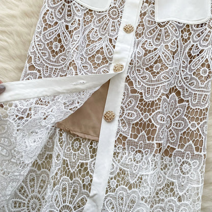 🍒Wit lang kantrok vir vroue kortmou omvou-kraag elegante geleentheidspartytjie troue onthaal uitrusting hoë middellyf Y2k mode Lacey Bow Hou hiervan so sal jy!