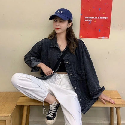 🍒Vroue-denimbaadjie met langmoue Jeansbaadjie met groot sakke Bf unisex knoop-oorbaadjie gemaklike klerasie Do Your Day Denim