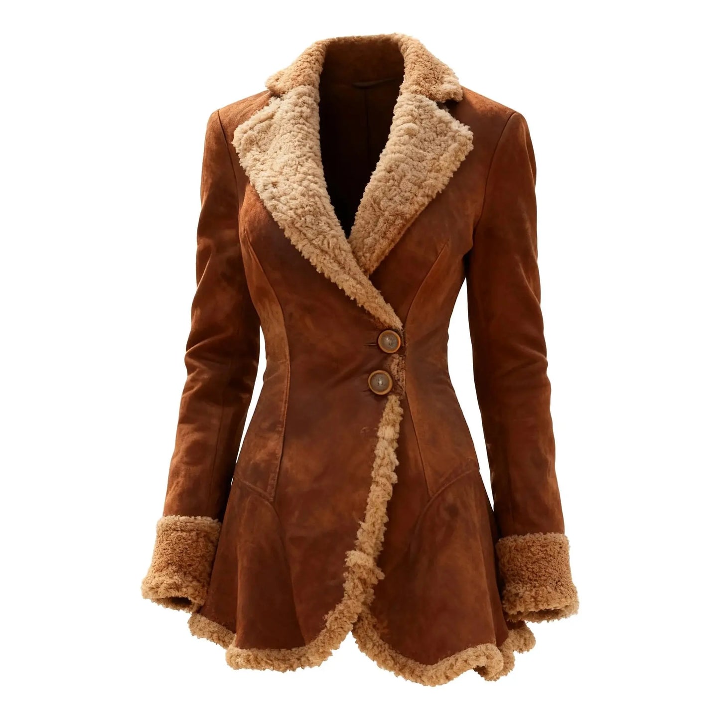 🍒Faux sheep skin jacket fitted waist loose fashion lapel coat female faux fur long coat versitile long sleeve outerwear Slim Sheep Skin