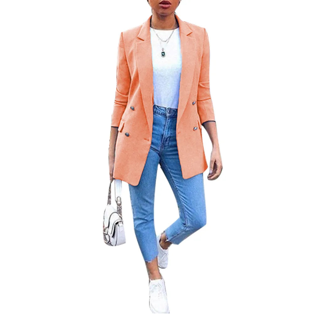 🍒Solid casual office suit jacket womens fashion wear vintage long sleeves coat spring/summer autumn lady Jackets blazers Jacket Lapel outerwears Work It With A Blue Collar Worker