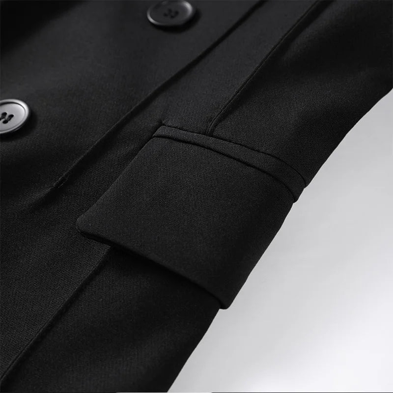 🍒Casual black blazer and pants set long sleeve jacket with fitted waist and long kick flare solid straight pant set women spring autumn suits  ‘Well fit