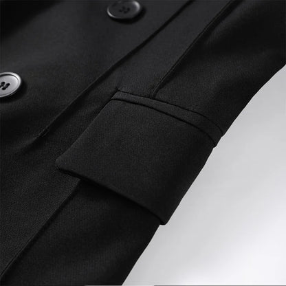 🍒Casual black blazer and pants set long sleeve jacket with fitted waist and long kick flare solid straight pant set women spring autumn suits  ‘Well fit