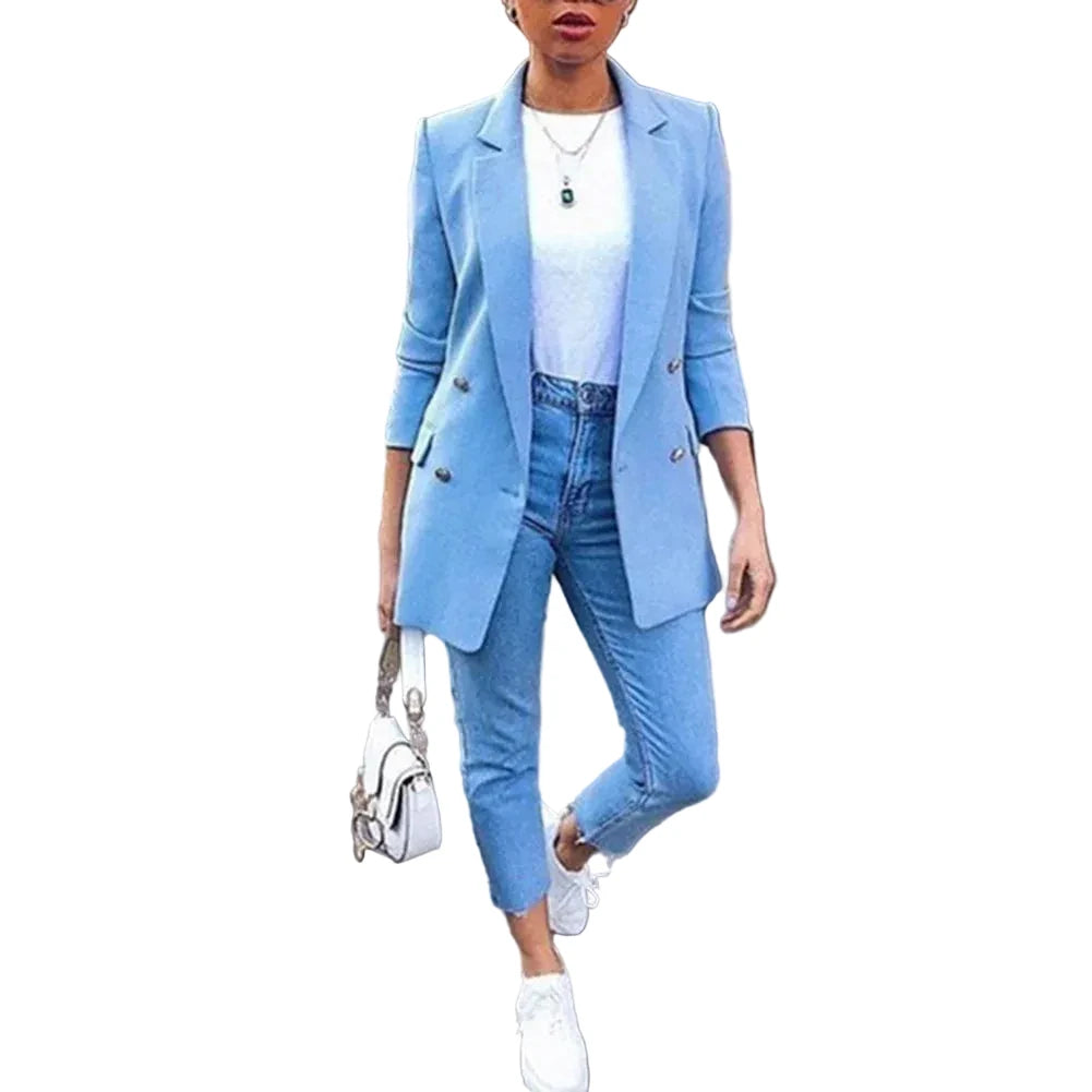 🍒Solid casual office suit jacket womens fashion wear vintage long sleeves coat spring/summer autumn lady Jackets blazers Jacket Lapel outerwears Work It With A Blue Collar Worker