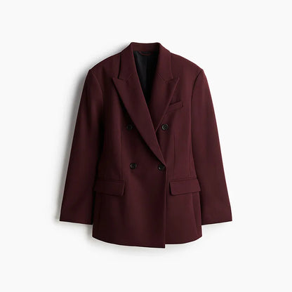 🍒Wine red blazer women's double breasted Jacket elegant suit coat female lapel long sleeveb outerwear officewear solid-fashion Its Time For Wine