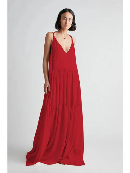 🍒Vroue se gemaklike lang rokke lente dubbel V-nek moulose somerrok los slingervel uitrusting stranddrag vakansiedrag maxi mode Modieus Fantasties