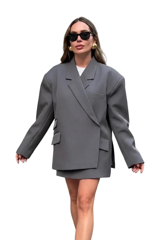 🍒Loose Jacket for women gray Asymmetric blazer with lapels long sleeve split Jackets female designer style clothing fashion chic outwear    Always Be In Line For An Asymmetric