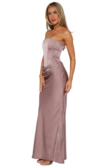 🍒Satin maxi dress womens fashion sleeveless shoulderless Lace-up back bodycon dress clubwear outfits long partywear gown feminine occasion wear Laced With Sugar