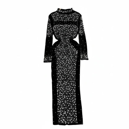 🍒Bodycon o-nek langmou rok glitter strass uitrusting fluweel sjiek oesjaarstyl klere sjiek herfsmode partytjie geleentheid drag Kry Wyn Stoned