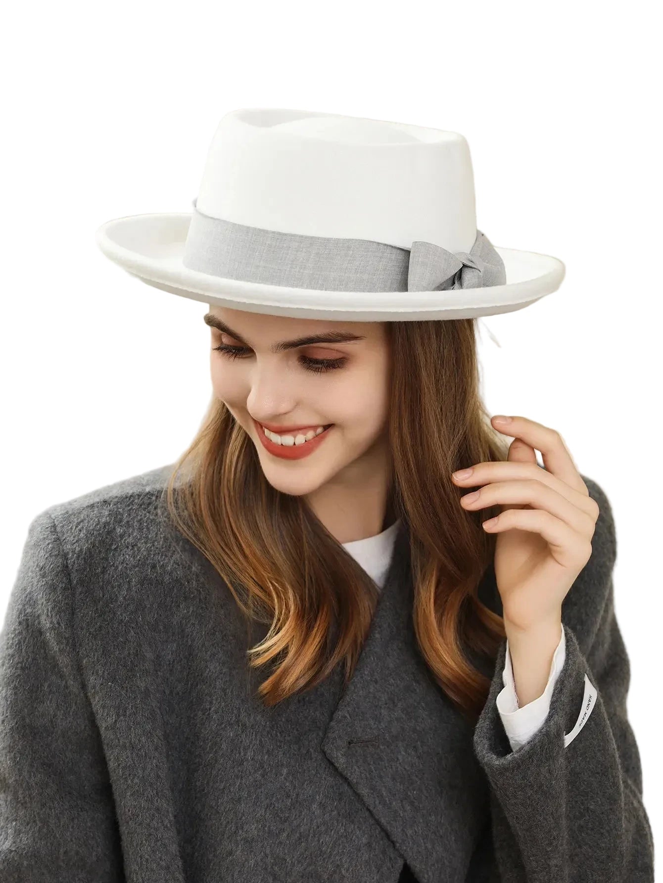 🍒Vroue se herfs- en winterhoed wolvilt fedora met syboog klassieke Italiaanse stylhoed opgerolde rand plat top mode hoofbedekking  FED op met DORA wat jou HOEDE steel kry hierdie en kruip weg in jou koel kas