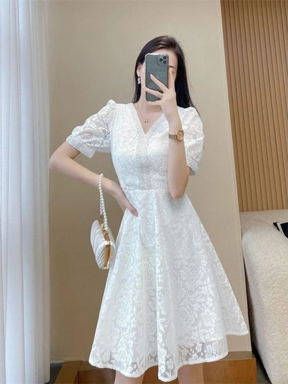 🍒Spesiale geleentheid rokke vir vroue, midi-rok in wit kleur kant, eenstuk elegant sjiek somermode plusgrootte klere