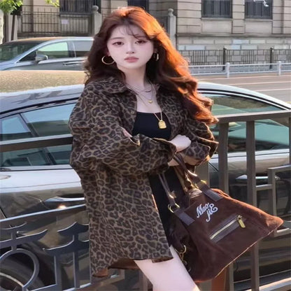 🍒动物印花衬衫外套女宽松豹纹开衫春装外套宽松慵懒通勤时尚女装SAFAR AS I CAN SEE THIS ANIMAL’S COOL