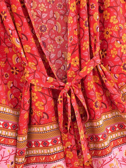 🍒Beach coverups wild floral print short light kimono jacket batwing duster bohemian ladies v-neck rayon short bikini swimwear cover over vacation wear holiday clothing casual wear  Colourful Comfort