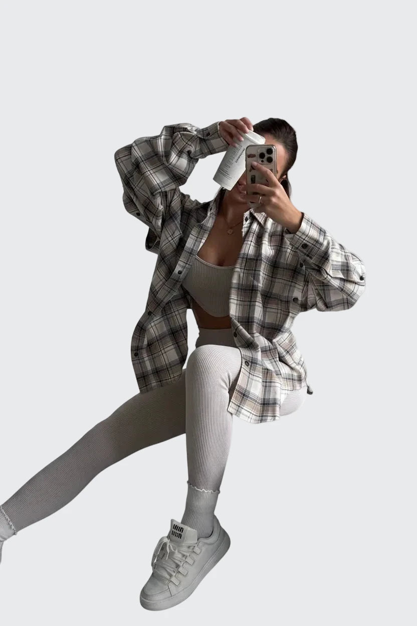 🍒女士春季衬衫式夹克，格子短袖口袋复古奢华时尚简约风格格子衬衫，设计师舒适款服装，别再犹豫了，快来入手这款格子衬衫！