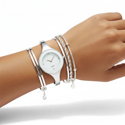 🍒Bangle watch for women stainless steel bracelet angle simple stylish fashion wrist watch analog quartz elegant jewellery silver and solid colour gift accessory Dont Risk Miss This Cool Wrist