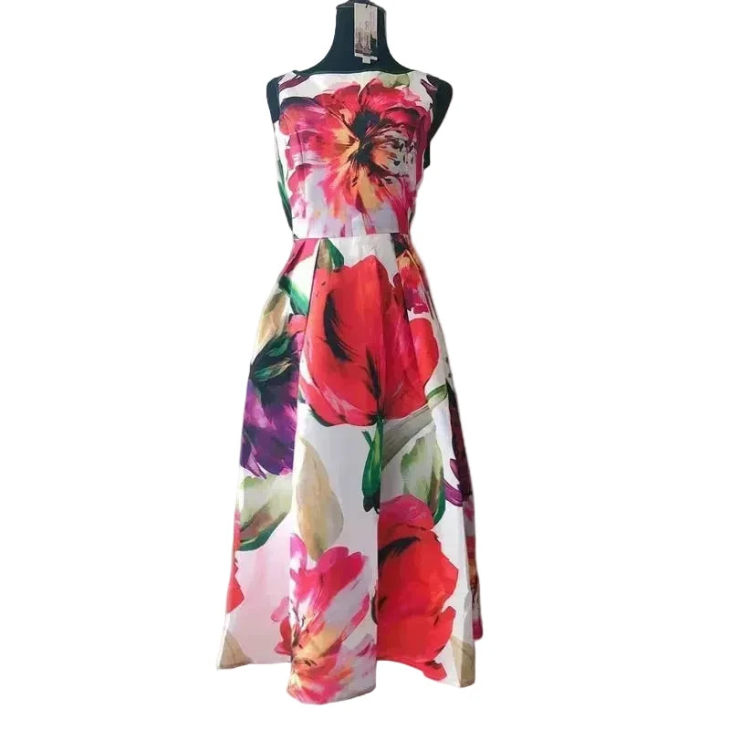 🍒Designer fashion dress floral print clothing vintage a line party wear outfit for women birthday dinner retro runway occasion wear  make ARRANGEMENTs for these FLOWERs