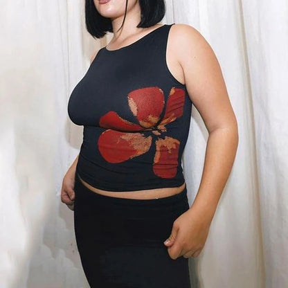 🍒Vest shirt for women summer tank top flower printed fitted crop top vintage sleeveless top fashion party club clothes