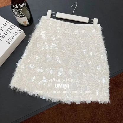 🍒高腰A字迷你裙纯色商务休闲女装春夏时尚Y2k亮片服装，在那个特殊场合尽情展现魅力
