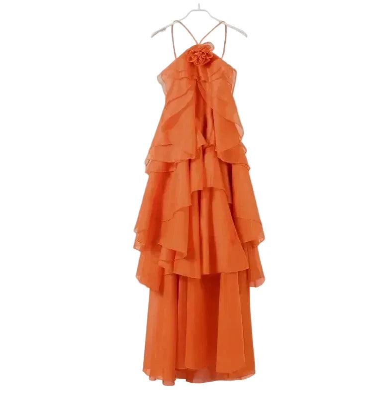 🍒Ruffles long dress for women 3d fower backless sleeveless outfit slim fit maxi dress summer fashion clothing holiday party wear beach layer occasion clothes Maxi-mum Ruffle Without Kerfuffle
