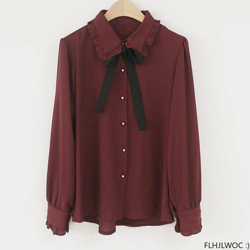 🍒Blouses with bows cute preppy style clothes women solid shirts  with ties formal work office wear essential summer clothing Pretty Up In Cute Bows