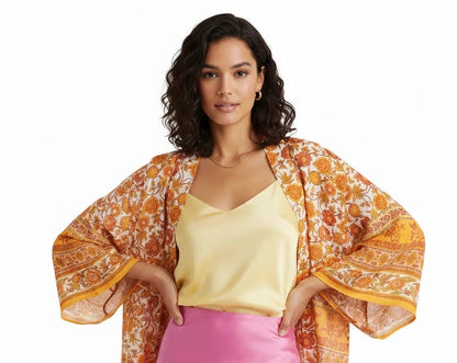 🍒Boho kimono vintage womens fashion short beach swimsuit robe floral clothing batwing sleeve top rayon bohemian bikini cover Ups Beachwear summer clothes Cool Cover