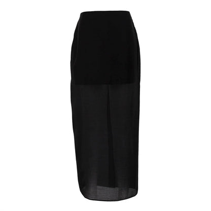 🍒Black mesh skirt long double-layer design perspective transparent maxi skirt high Waist slit hip loose female summer fashion party occasion wear Step In See Through