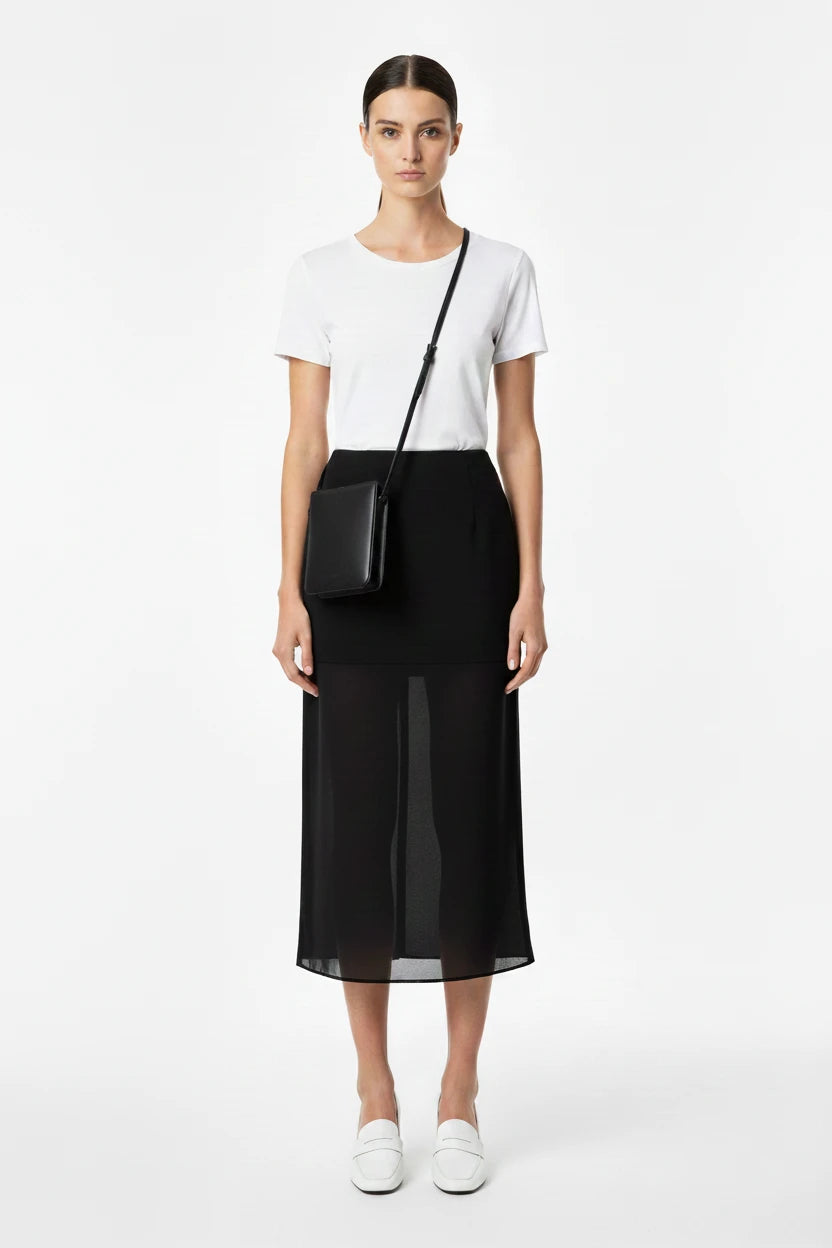 🍒Black mesh skirt long double-layer design perspective transparent maxi skirt high Waist slit hip loose female summer fashion party occasion wear Step In See Through