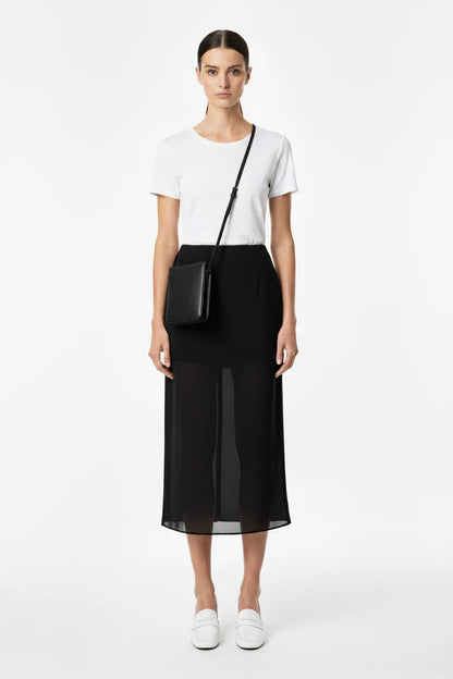 🍒Black mesh skirt long double-layer design perspective transparent maxi skirt high Waist slit hip loose female summer fashion party occasion wear Step In See Through