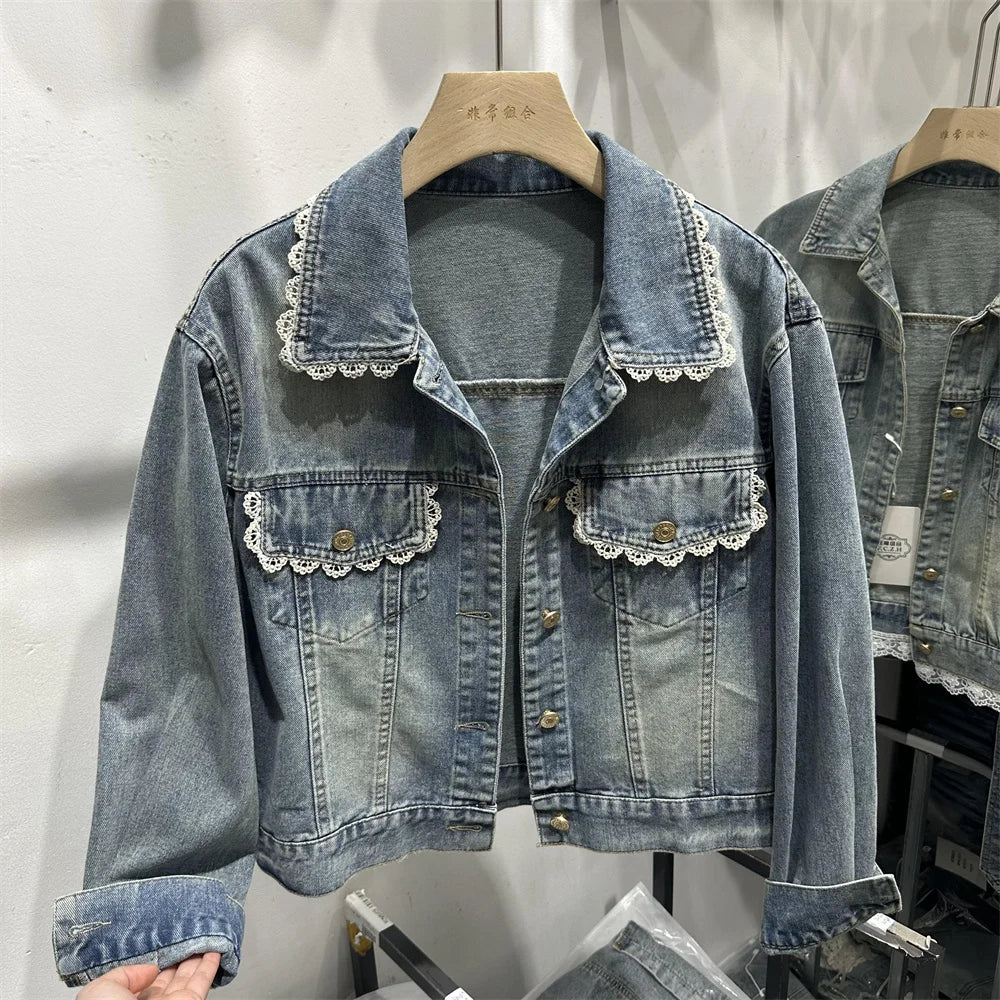 🍒Blue denim jackets women fall classic styles short coat chic outerwear female Mujer Loose smart casual clothes