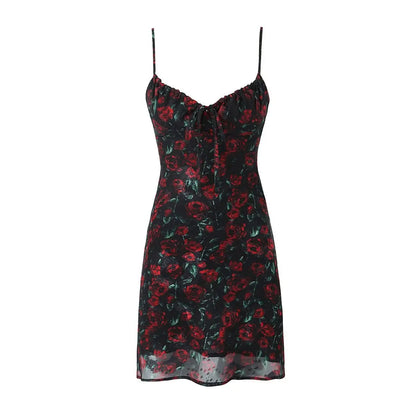 🍒Midi dresses for women bodycon summer outfits vintage clothes front tie floral fashion wear smart casual chiffon clothing  Rosey Posey