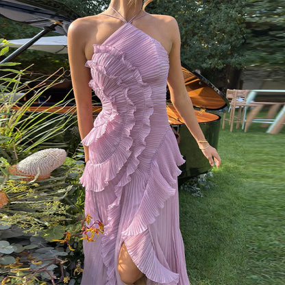 🍒Ruffles aandrok elegante nekband geplooide A-lyn midi-rok effekleur someruitrustings ruglose vakansiedrag Y2k mode partytjie geleentheidsdrag Kry hierdie Ruffle Jy sal Verheug wees