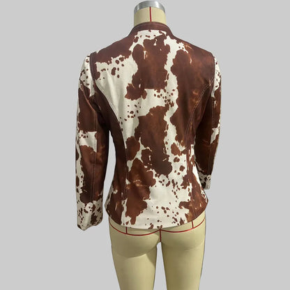 🍒Informele Baadjie vir vroue, modieuse bruin diereprent langmou baadjie met lapelstyle en opstaande kraag, slim blazerpakke, slim gemaklik, Oulike Koei