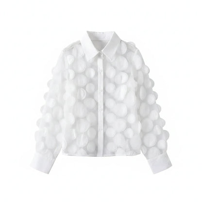 🍒Elegante Franse bloes 3D blom semi-deursigtige gaashemp top vroue lanternmou bloese somer Pick A Peach Or Two