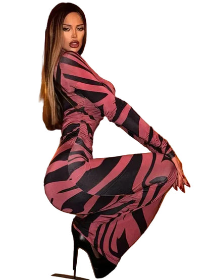 🍒Rooi gestreepte lang rok dames noupassende skilpadnek sebraprint maasuitrusting klubdrag partytjie geleentheidsdrag klere                       Catwalk Your Tiger