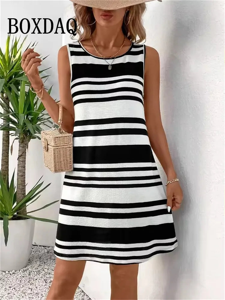 🍒Gedrukte strepiesrok somer elegante uitrustings vrouemodeklere los moulose a-lyn sonrok gemaklike drag plusgrootte dames