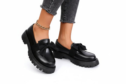 🍒Bow shoes for women's smart casual platform loafers fashion wine red patent leather footwear comfort slip on flat pumps plus size available Bob Along Bows