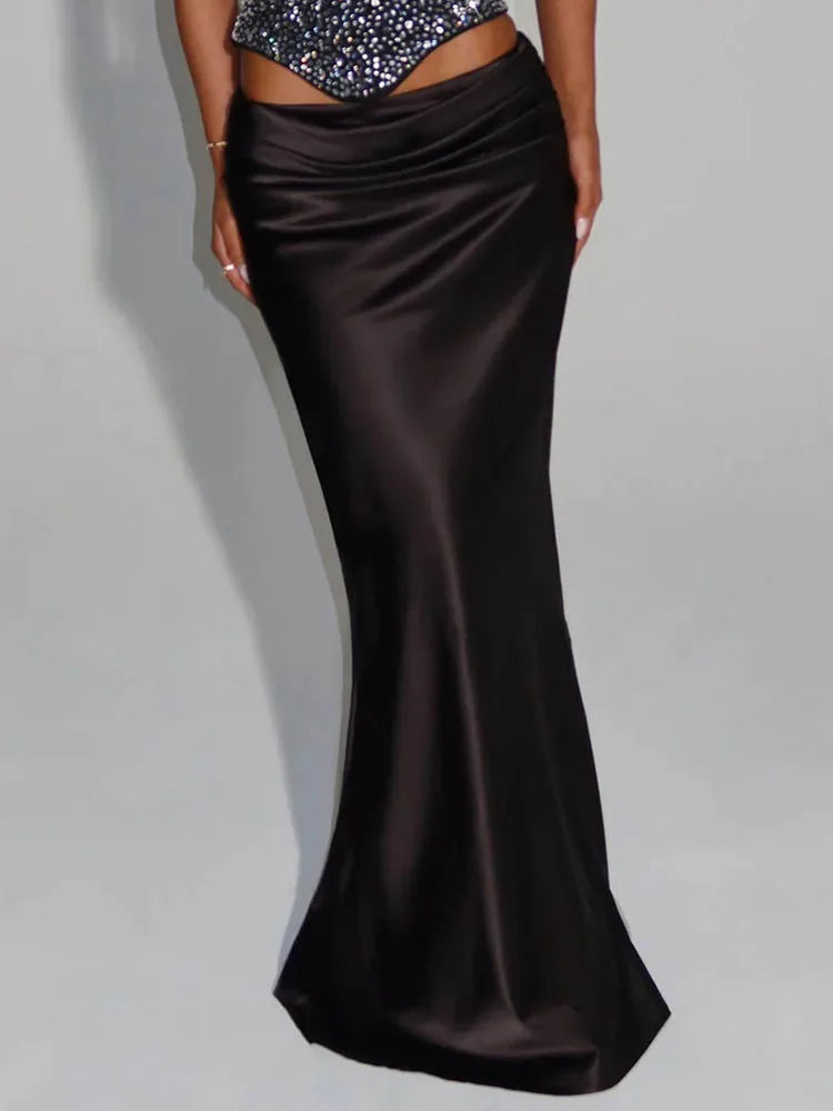 🍒Sequins top and skirt set womens shiny scarf collar with sparkly bodice top with lace up back and satin maxi skirt with fish tail elegant occasion wear club party skirt matching set