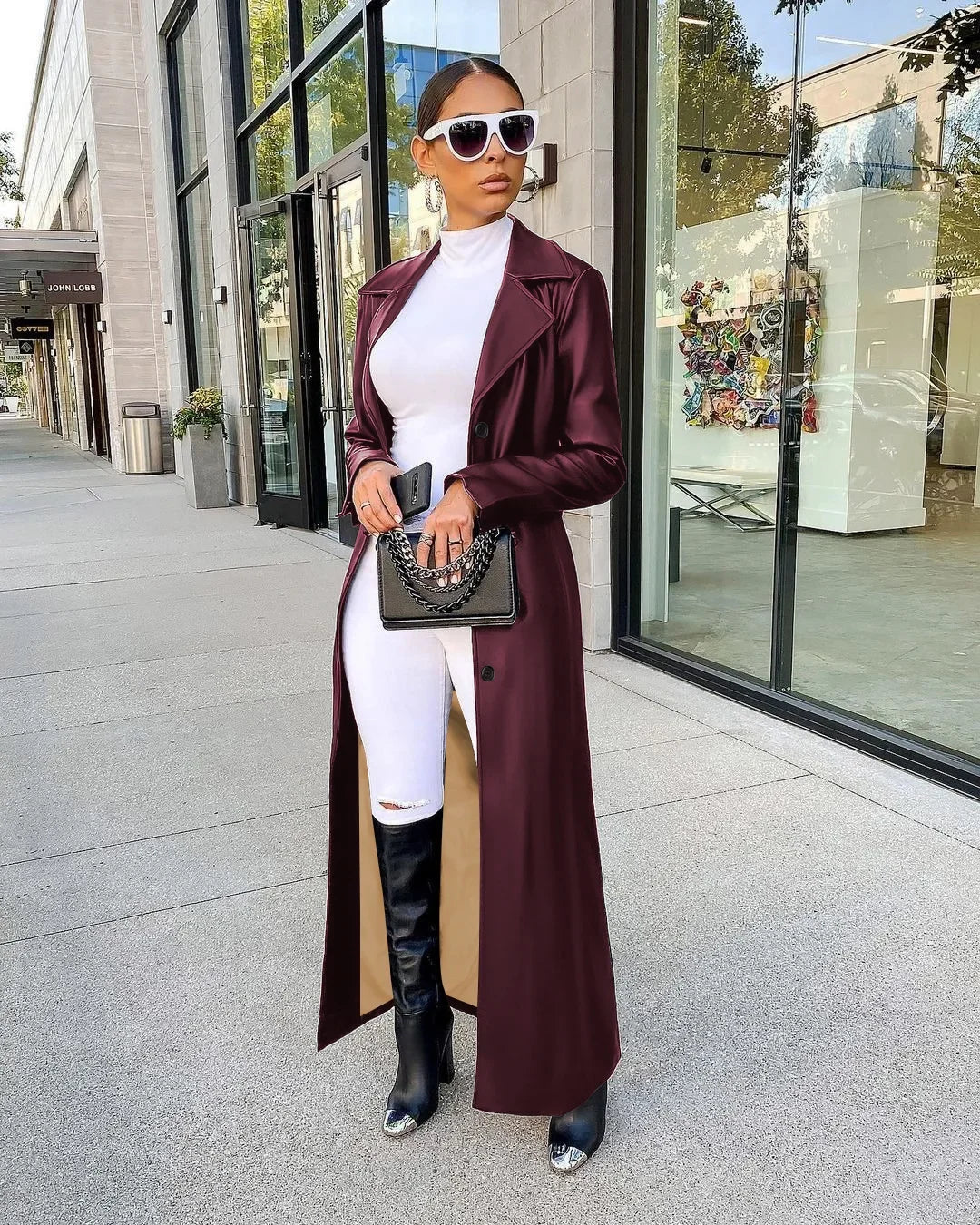 🍒Womens pu leather coat Long sleeve+trench extra long winter lapel fashion outerwear fashion work coat maxi Get A Long Look In Leather