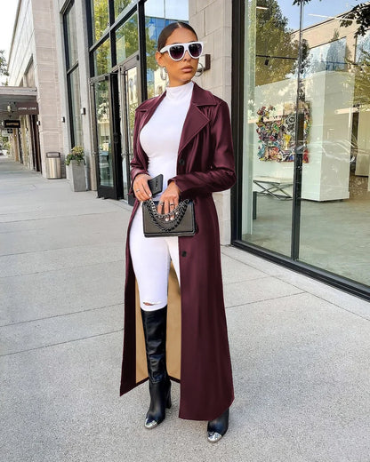 🍒Womens pu leather coat Long sleeve+trench extra long winter lapel fashion outerwear fashion work coat maxi Get A Long Look In Leather