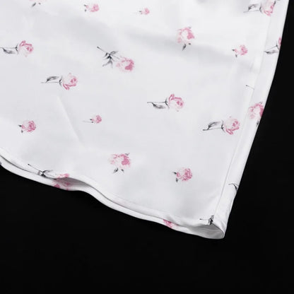 🍒Wit blomme satyn maxi rok vir vroue gemaklik of geleentheid trougas strandvakansie uitrusting blomme gedrukte V-nek rok vroue mode skraal pasmiddellyf kort vlindermou lang somerdrag met kort moue hoë middellyf oulike gemaklike geleentheid