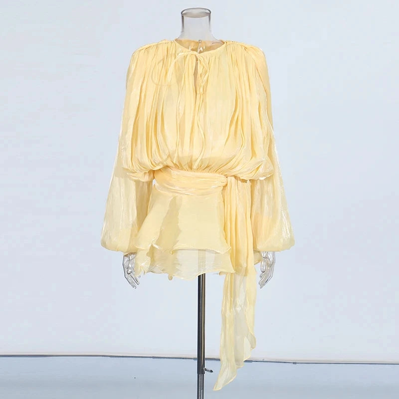 🍒Soliede dasnekrok met hoë middellyf en ruffle vir vroue, langmou mini-partytjieklere, klubdrag, geleentheidsklere, vroulike mode, Swier In Ruffles